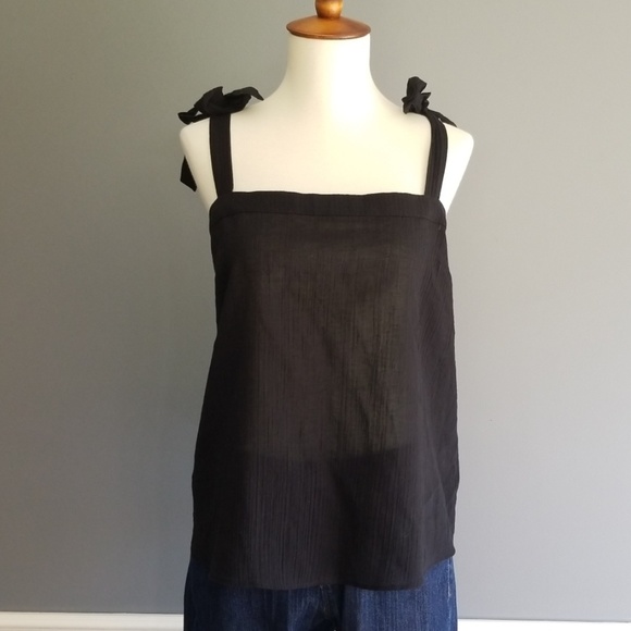 J Crew black tank with ties on shoulder - Picture 1 of 8